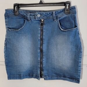 Black Label C'est Toi Denim Blue Zipper Front Mini Skirt Size Large